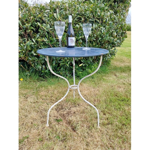 183 - Wrought iron garden table {75 cm H x 58 cm Dia.}.