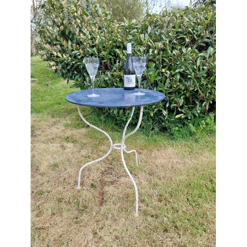 183 - Wrought iron garden table {75 cm H x 58 cm Dia.}.