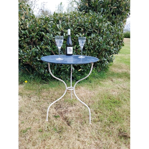 183 - Wrought iron garden table {75 cm H x 58 cm Dia.}.