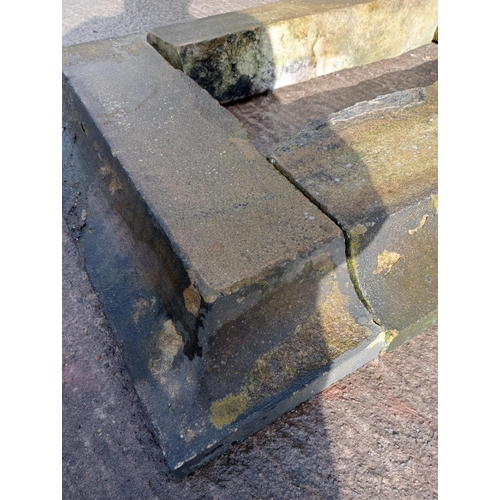 191 - Reclaimed sandstone Victorian plinth {H 13cm x W 80cm x D 122cm }.