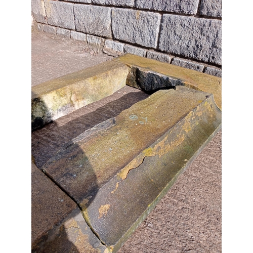 191 - Reclaimed sandstone Victorian plinth {H 13cm x W 80cm x D 122cm }.