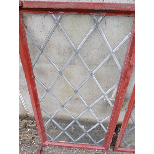 196 - Pair of cast iron leaded glass windows {Each 123cm x W 100cm}.