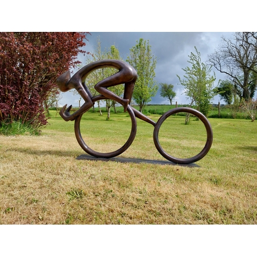 197 - Exceptional quality contemporary bronze sculpture 'The Racing Cyclist'  {80 cm H x 133 cm W x 20 cm ... 