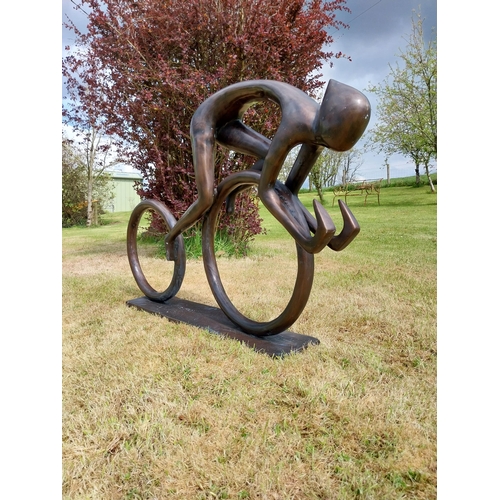 197 - Exceptional quality contemporary bronze sculpture 'The Racing Cyclist'  {80 cm H x 133 cm W x 20 cm ... 