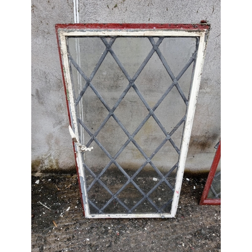 198 - Pair of cast iron leaded glass windows {Each H 90cm x W 48cm }. (NOT AVAILABLE TO VIEW IN PERSON)