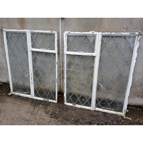 198 - Pair of cast iron leaded glass windows {Each H 90cm x W 48cm }. (NOT AVAILABLE TO VIEW IN PERSON)