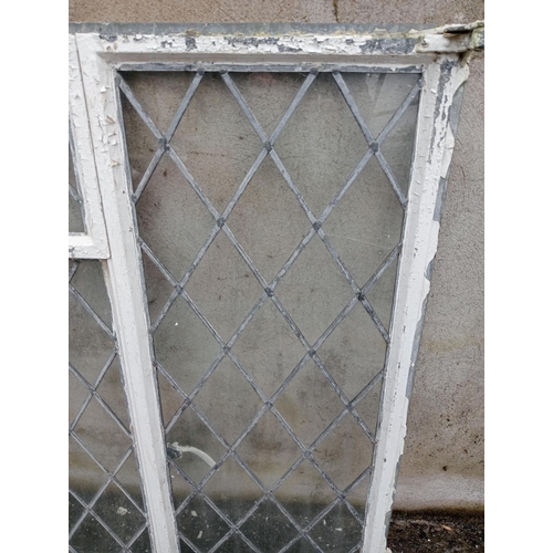 198 - Pair of cast iron leaded glass windows {Each H 90cm x W 48cm }. (NOT AVAILABLE TO VIEW IN PERSON)