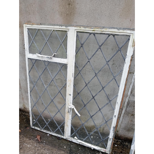 198 - Pair of cast iron leaded glass windows {Each H 90cm x W 48cm }. (NOT AVAILABLE TO VIEW IN PERSON)