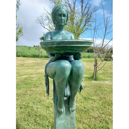 200 - Exceptional quality bronze water feature or bird bath in the Art Deco style {152 cm H x 40 cm W x 60... 