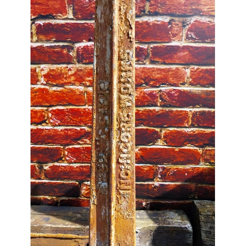 202 - Pair of cast iron 1/2 and 1/4 mile markers {133 cm H x 24 cm W x 24 cm D}.