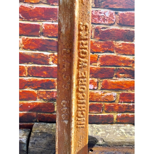 202 - Pair of cast iron 1/2 and 1/4 mile markers {133 cm H x 24 cm W x 24 cm D}.