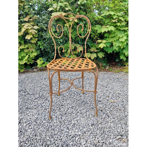 205 - Wrought iron caf� - garden circular table with two matching chairs {Tbl. 75 cm H x 70 cm Dia. Chairs... 