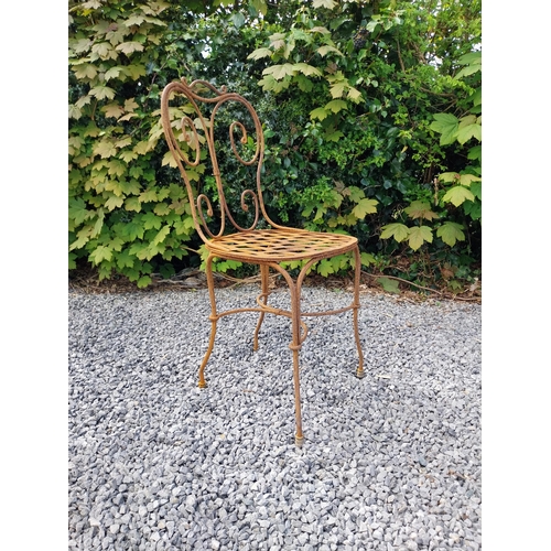 205 - Wrought iron caf� - garden circular table with two matching chairs {Tbl. 75 cm H x 70 cm Dia. Chairs... 