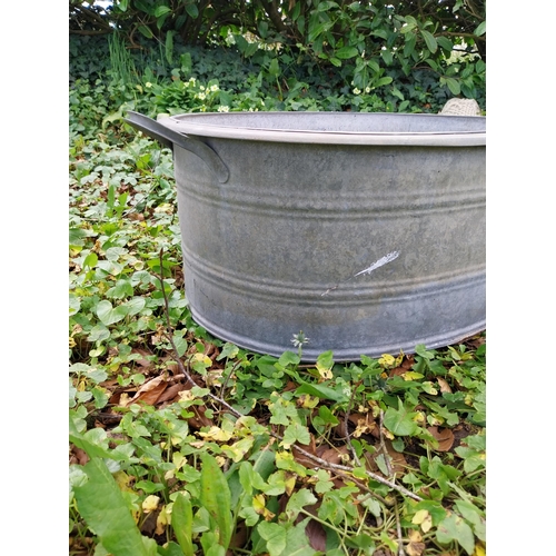 206 - Galvanise metal oval garden planter with handles {31 cm H x 83 cm W x 52 cm D}.