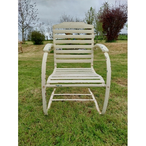 220 - Early 20th C. painted wrought iron sprung garden armchair {90 cm H x 56 cm W x 56 cm D}.