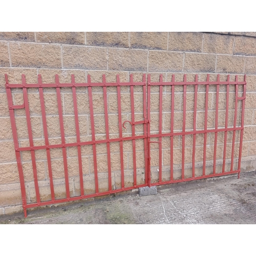 221 - Pair of flat wrought iron entrance gates by Northburn {H 143cm x W 274cm x D 3cm}.