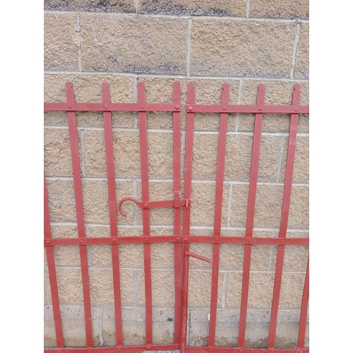 221 - Pair of flat wrought iron entrance gates by Northburn {H 143cm x W 274cm x D 3cm}.