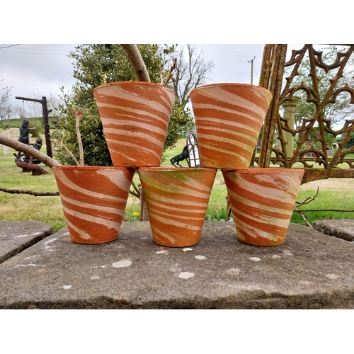 226 - Collection of five terracotta plant pots with spiral design {15 cm H x 16 cm Dia.}.