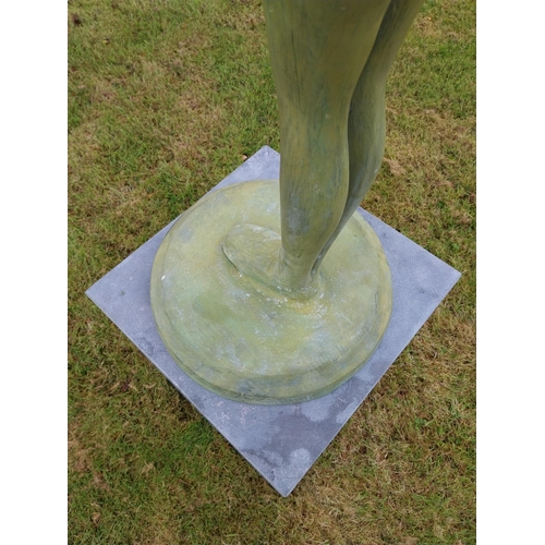 235 - Exceptional quality contemporary bronze sculpture 'The Acrobats' raised on slate plinth {Overall dim... 