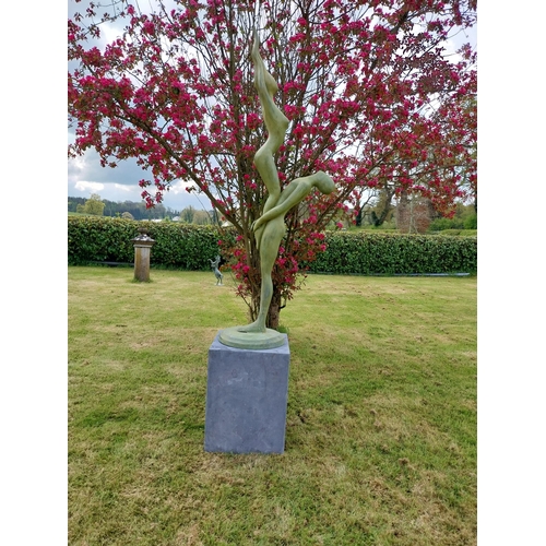 235 - Exceptional quality contemporary bronze sculpture 'The Acrobats' raised on slate plinth {Overall dim... 