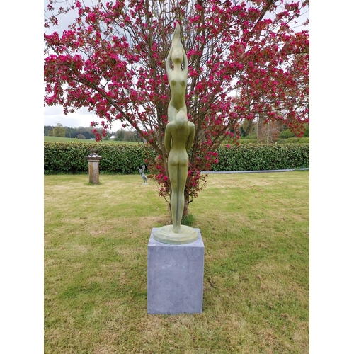 235 - Exceptional quality contemporary bronze sculpture 'The Acrobats' raised on slate plinth {Overall dim... 