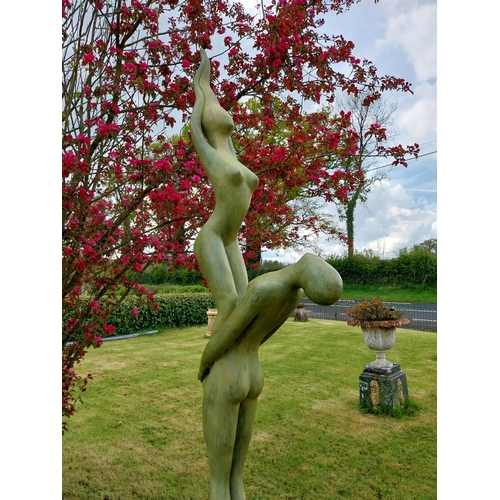 235 - Exceptional quality contemporary bronze sculpture 'The Acrobats' raised on slate plinth {Overall dim... 