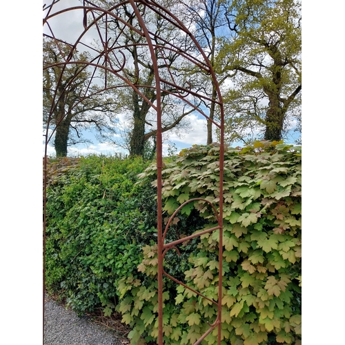 24 - Good quality decorative wrought iron rose arch {300 cm H x 155 cm W x 37 cm D}.