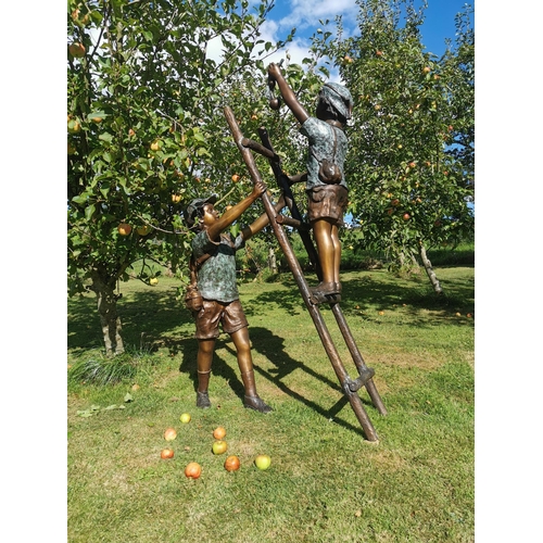 240 - Exceptional quality bronze sculpture of the Apple Pickers {180 cm H x 110 cm W x 50 cm D}.