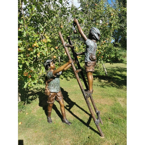 240 - Exceptional quality bronze sculpture of the Apple Pickers {180 cm H x 110 cm W x 50 cm D}.