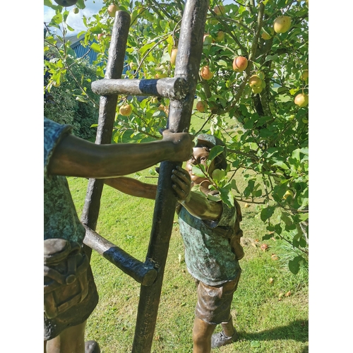 240 - Exceptional quality bronze sculpture of the Apple Pickers {180 cm H x 110 cm W x 50 cm D}.