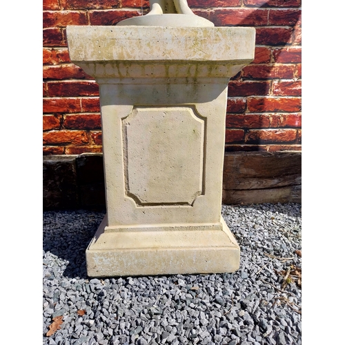 242 - Moulded sandstone statue of a Grecian Lady raised on pedestal {192 cm H x 47 cm W x 47 cm D}.