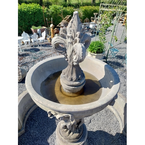 250 - Good quality moulded sandstone fountain decorated with Grecian Lady and Lions mask {250 cm H x 350 c... 