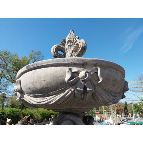 250 - Good quality moulded sandstone fountain decorated with Grecian Lady and Lions mask {250 cm H x 350 c... 