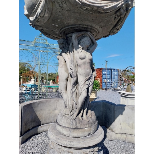 250 - Good quality moulded sandstone fountain decorated with Grecian Lady and Lions mask {250 cm H x 350 c... 