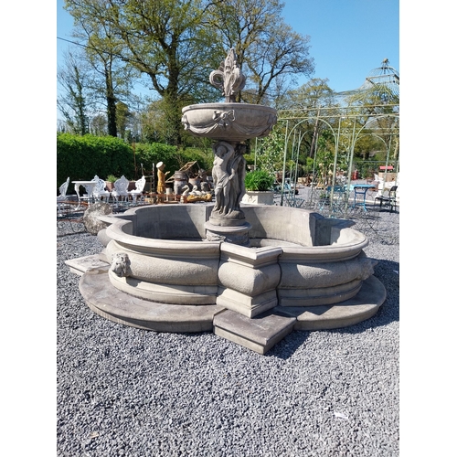 250 - Good quality moulded sandstone fountain decorated with Grecian Lady and Lions mask {250 cm H x 350 c... 