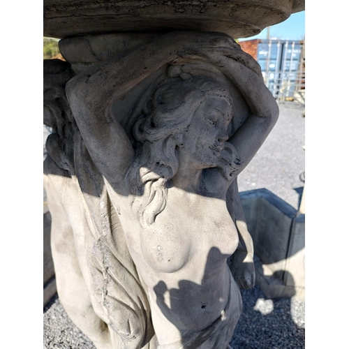 250 - Good quality moulded sandstone fountain decorated with Grecian Lady and Lions mask {250 cm H x 350 c... 