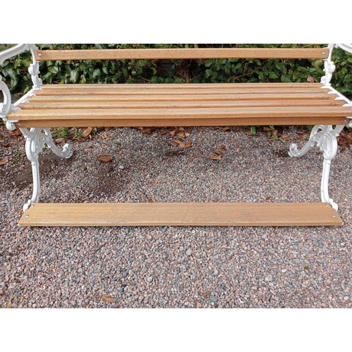 259 - Rare step-up cast iron bench with wooden slats in the Coalbrookdale style {H 98cm x W 158cm x D 74cm... 