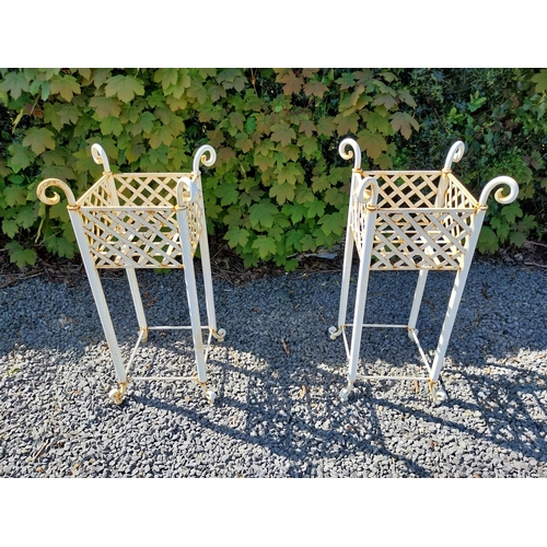 262 - Pair of wrought iron square planters {75 cm H x 37 cm W x 37 cm D}.