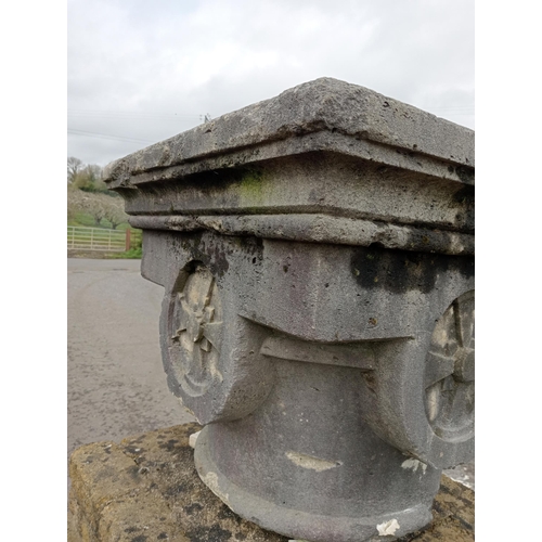 269 - Pair of 19th C sandstone heads decorated with an encircled cross in all faces {H 60cm x 75cm Sq.}. (... 