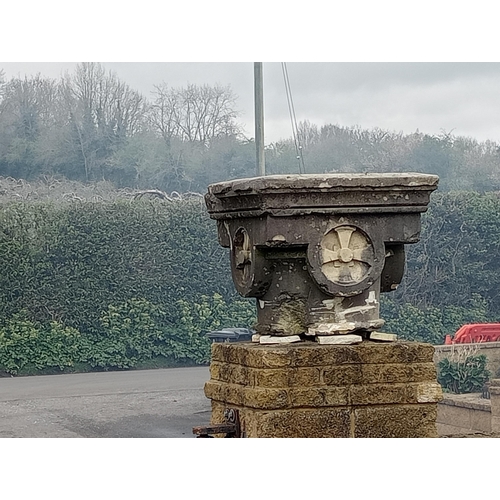 269 - Pair of 19th C sandstone heads decorated with an encircled cross in all faces {H 60cm x 75cm Sq.}. (... 