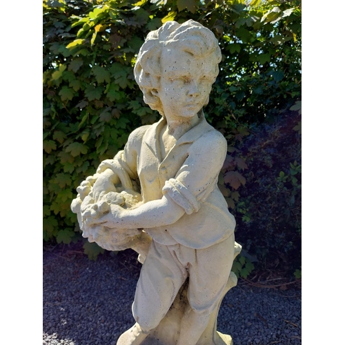 272 - Moulded sandstone Four Seasons statues raised on pedestals {119 cm H x 28 cm W x 28 cm D}.