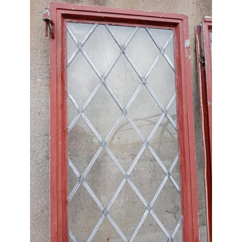 277A - Pair of tall cast iron leaded windows {Each H 202cm x W 48cm }. (NOT AVAILABLE TO VIEW IN PERSON)