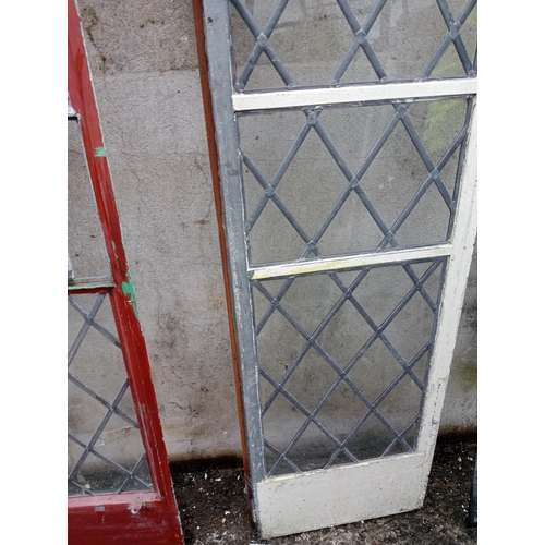 277A - Pair of tall cast iron leaded windows {Each H 202cm x W 48cm }. (NOT AVAILABLE TO VIEW IN PERSON)