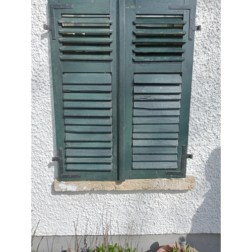 279 - Pair of French style green louvred window shutters {H 134cm x W 105cm x D 5cm}. (NOT AVAILABLE TO VI... 