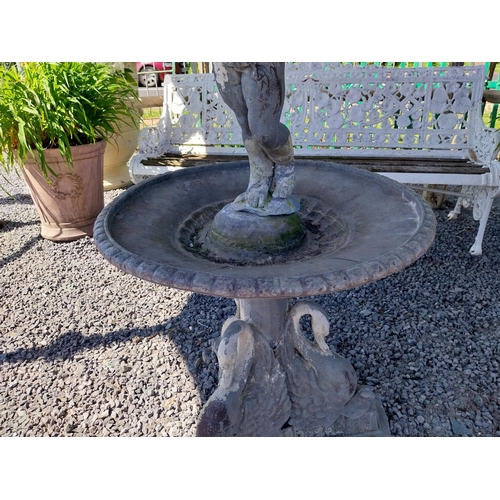 280 - Rare early 19th C. lead two tiered fountain decorated with Swans and Cherub {150 cm H x 65 cm Dia.}.