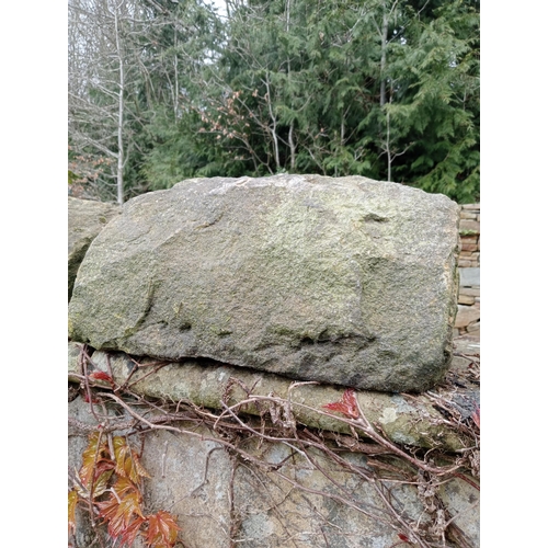 283 - Collection of three stone bullnose wall coping {Total length 1.4 metres x H 23cm x D 36cm }. (NOT AV... 