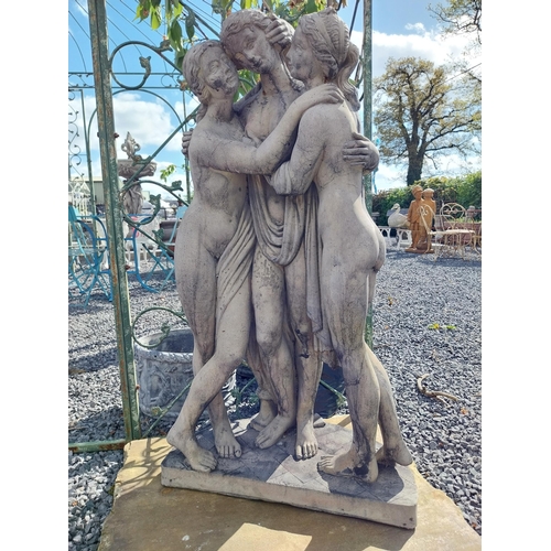 284 - Moulded sandstone Three Graces statue {106 cm H x 57 cm W x 29 cm D}.