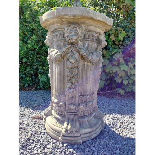 292 - Copper and metal Armorial sundial raised on composition pedestal decorated with lions masks and paws... 