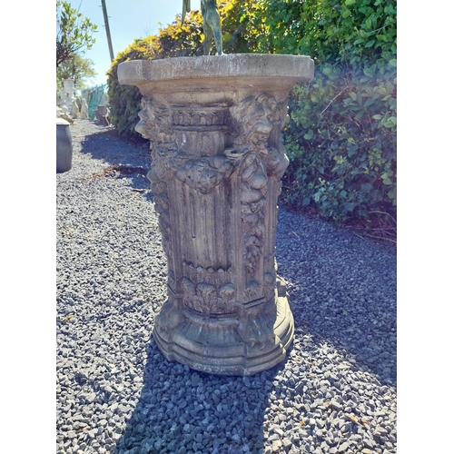 292 - Copper and metal Armorial sundial raised on composition pedestal decorated with lions masks and paws... 