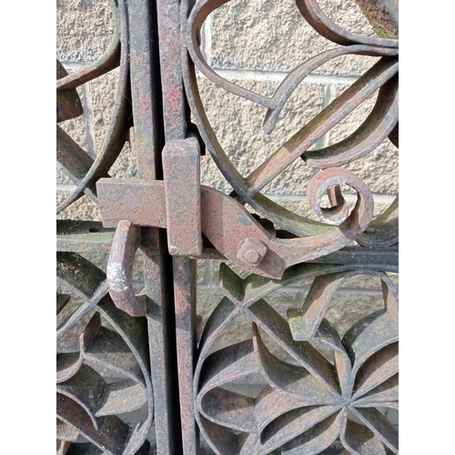 293 - Pair of forged wrought iron gates with hinges {H 137cm x W 262cm x D 4cm }. (NOT AVAILABLE TO VIEW I... 